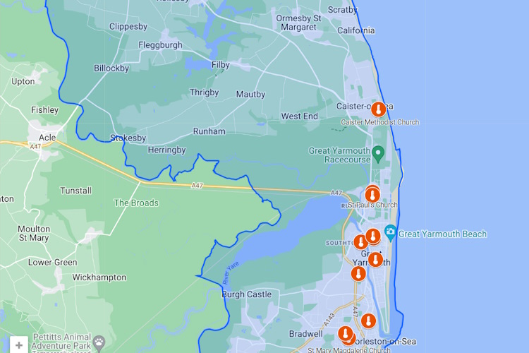 Christian charity mapping Yarmouth warm hubs